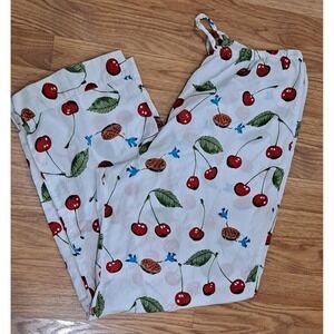 Nick & Nora Cherries Bluebirds Pie White Lounge Pajama Pants Size Large READ